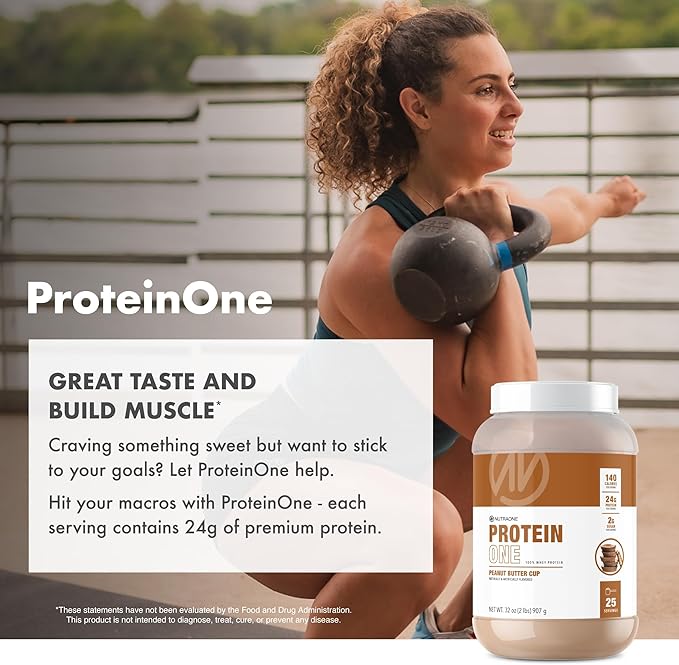 NutraOne ProteinOne Whey Protein Promote Recovery and Build Muscle with a Protein Shake Powder for Men &amp Women (Mint Chip Ice Cream 2 LB)