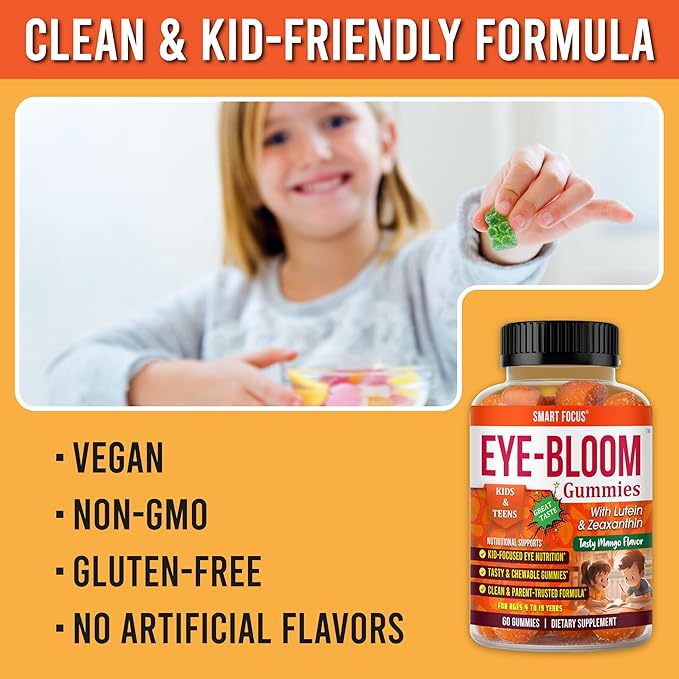 Eye-Bloom Lutein Eye Gummies for Kids &amp Teens – Vision Support with Lutein &amp Zeaxanthin Mango Flavor 60 Gummies
