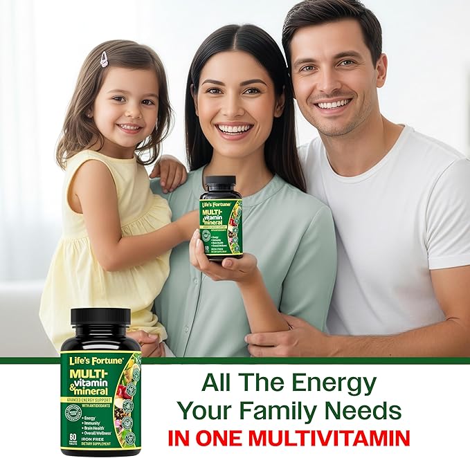 Life's Fortune Whole Food Multivitamin &amp Mineral Supplement for Men &amp Women | Daily Energy Support Vitamins | Immune Brain &amp Metabolism Support | Iron Free 60 Vegetarian Tablets