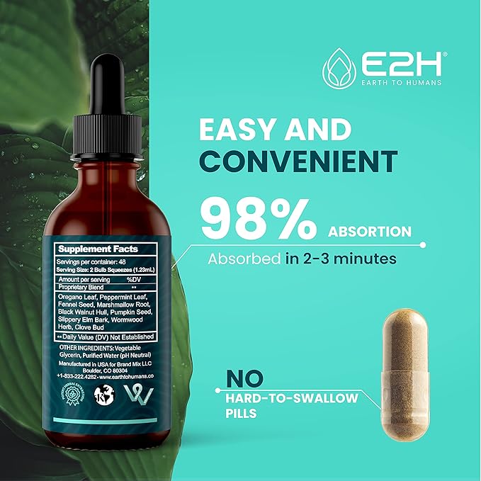 E2H Advanced Intestinal Support - Supports Intestinal Balance and Gut Health -Wormwood and Black Walnut Extract - Non-GMO Vegan - (3 Bottles)