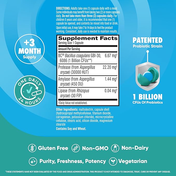 IBS Daily Probiotic Capsules for Digestive Health &amp Gut Health Digestive Advantage Probiotics For Men and Women (96 count box) - Digestible Enzymes