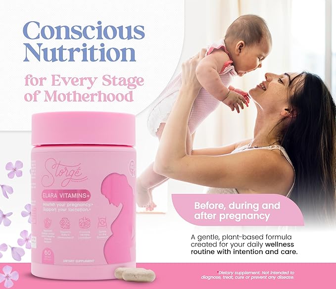 Elara Vitamins+ Prenatal Multivitamin for Women – Plant-Based Vegan Prenatal with 5-MTHF Folate Choline &amp Iron Clean Formula Duopack (120 Vegan Capsules – 60 Servings)