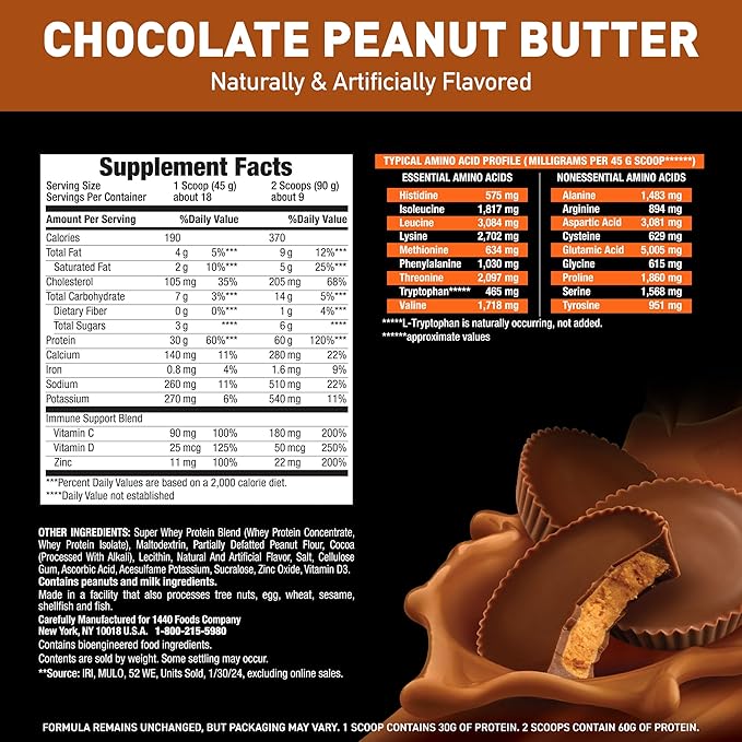 Body Fortress 100% Whey Premium Protein Powder Chocolate Peanut Butter 1.78lbs (Packaging May Vary)