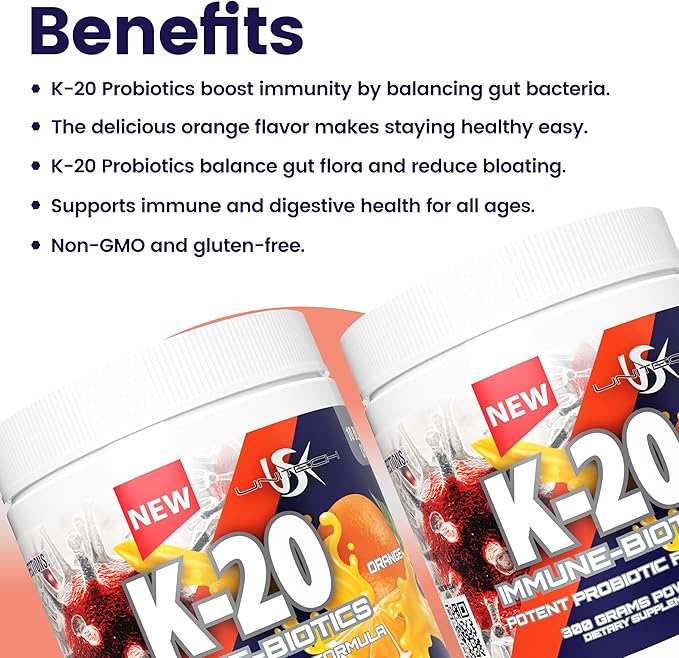 Unitech USK K-20 Probiotics | 10 Billion CFU for Immune Support | Rich in Vitamin C &amp Zinc with Lactobacillus Acidophilus | Immune Booster Supplement | Orange Flavor 80oz