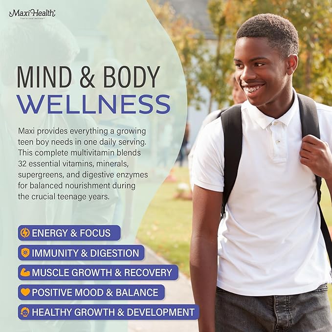 Teen Vitamins for Boys 12-17 - Teen Multivitamin Supreme with D3 Iron Calcium Biotin Digestive Enzymes – Teenager Boy Multi Vitamins for Energy Brain &amp Mood Support – 120 Count