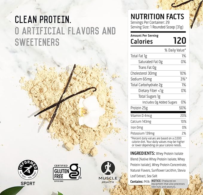 Ascent 100% Whey Protein Powder Vanilla Bean 2 lb &amp Creatine Monohydrate Powder Unflavored 45 Servings