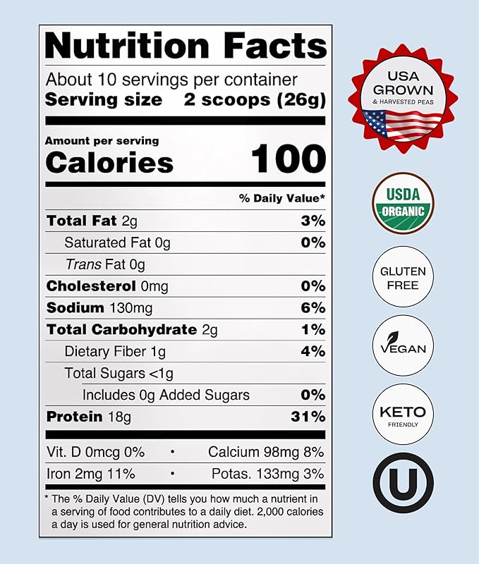 NUFYX® • Heavenly Protein® Powder • World’s Finest 100% Organic American Grown Peas • Vegan • Gluten Free • Low Carb (Creamy Vanilla 20 Scoops)