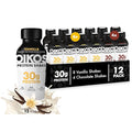 Oikos Protein Shake Exclusive Variety Pack 30g High Protein Drinks Shelf Stable Ready to Drink 5g Prebiotic Fiber 12 fl oz Bottle (8 ct Vanilla 4 ct Chocolate