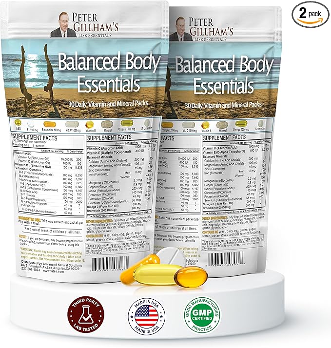 Perer's Choice Natural Daily Multivitamin &amp Mineral Pack – 2 Packs of 30 Daily Packets High Potency for Digestion Adaptive Immunity Calcium Iron Magnesium Zinc Non-GMO Blood-Sugar-Friendly