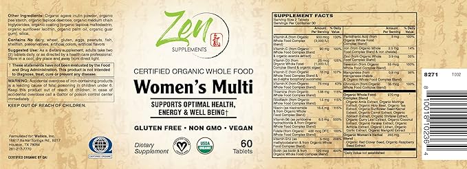 Zen Supplements Whole Food Organic Womens Multivitamin - 120 Tablets