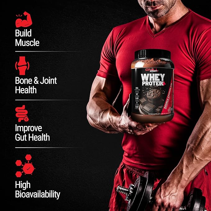GMU SPORT - Whey Protein+ 28 Servings - No Filler Whey Protein Powder for Women and Men - Low-Calorie Sugar-Free Fast-Absorbing Protein Supplement for Muscle Growth &amp Recovery Double Chocolate