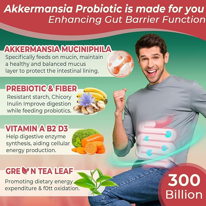 Akkermansia Probiotics Gummies with Prebiotics Fiber 300 Billion AFU Akkermansia Muciniphila with Polyphenol Fruits Resistant Starch Vitamin A D3 B2 for Metabolism Digestive &amp Gut Health 1Pa
