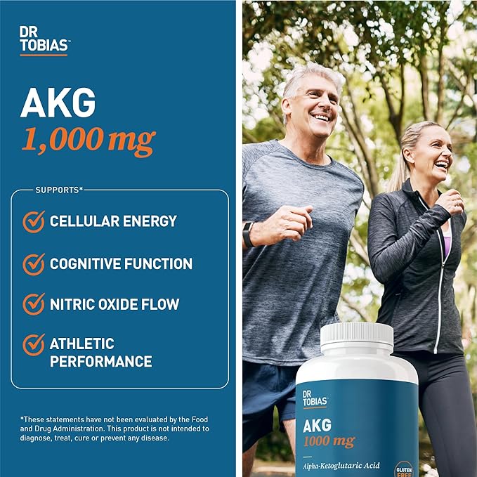 Dr. Tobias AKG Supplement &amp Vitamin D3 - Optimize Cellular Energy &amp Bone Health with High-Potency Vitamin D &amp Bioavailable AKG Non-GMO