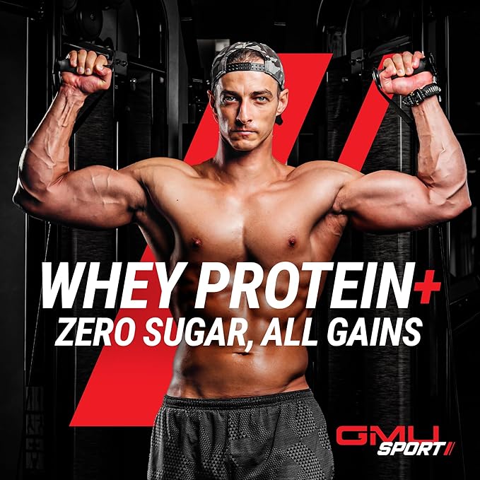 GMU SPORT - Whey Protein+ 28 Servings - No Filler Whey Protein Powder for Women and Men - Low-Calorie Sugar-Free Fast-Absorbing Protein Supplement for Muscle Growth &amp Recovery Double Chocolate