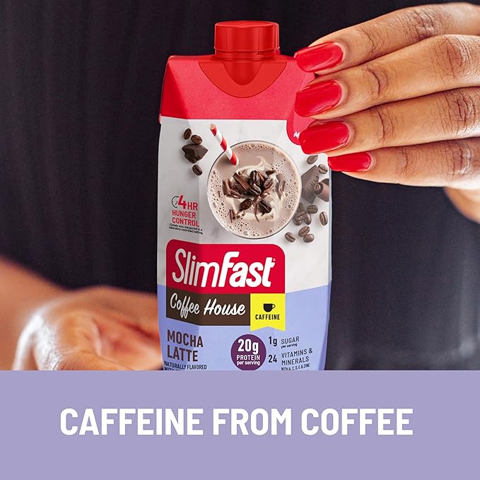 SlimFast High Protein Latte Bundle Caffeine 20g Protein Vanilla Latte Meal Replacement Powder 21 Servings + Mocha Latte Protein Shake Meal Replacement Shake Ready to Drink 11 Fl Oz (Pack of 12)