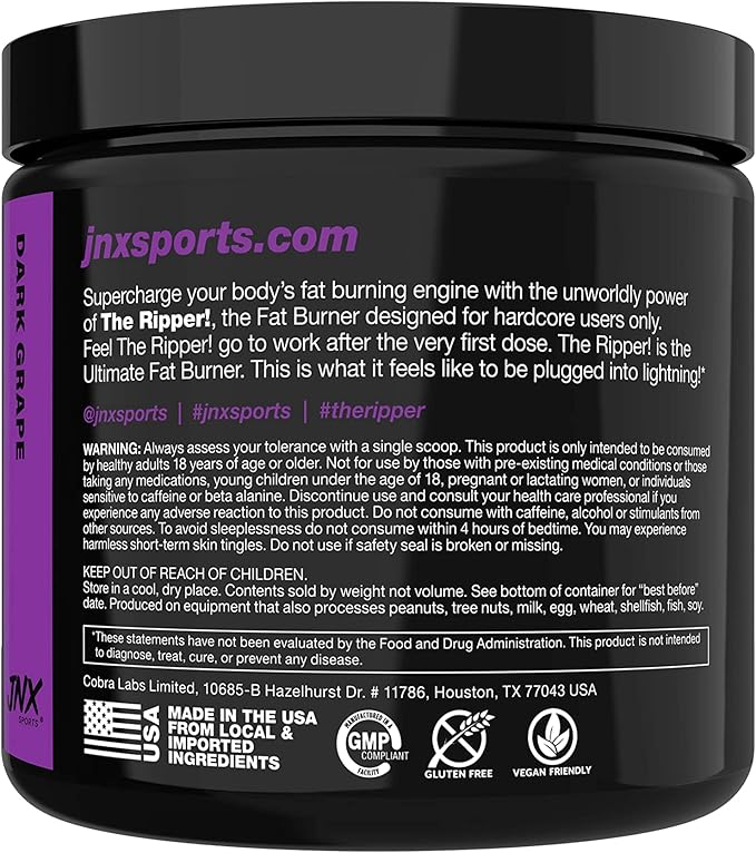 JNX SPORTS The Ripper! Fat Burner Pre Workout for Men &amp Women – Thermogenic Fat Burning Powder &amp Appetite Suppressant Boost Energy &amp Endurance – Dark Grape 30 Servings