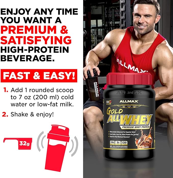 ALLMAX Nutrition Gold ALLWHEY Strawberry - 2 lb - 24 Grams of Protein Per Scoop - Gluten Free Low Carb &amp Low Sugar - Approx. 30 Servings
