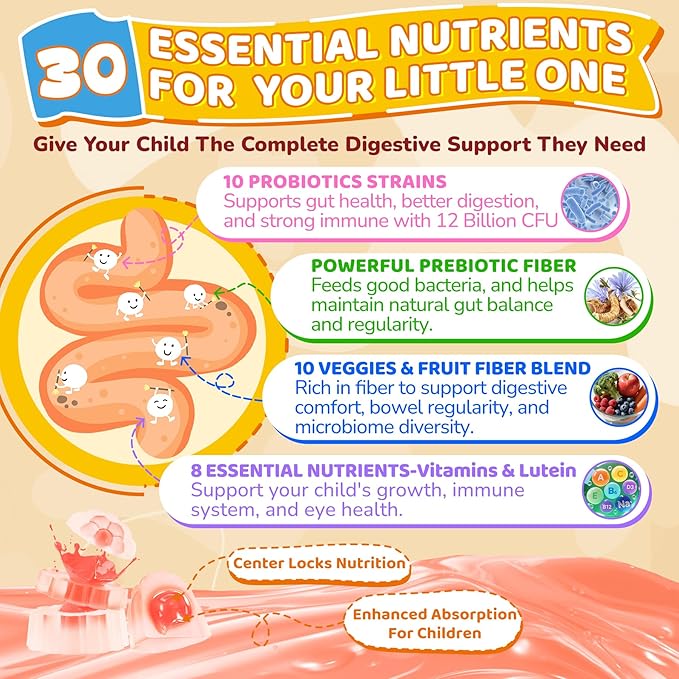 NEVISS Fiber Gummies for Adults &amp Probiotics for Kids Teen + Veggie &amp Fruit Fiber Gummies