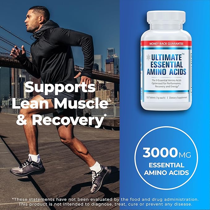 Ultimate 100% Essential Amino Acid Supplement for Cutting Fasting &amp Workouts - All 9 EAAs 40% Leucine — Ideal BCAA Ratio for Energy Muscle &amp Recovery - 150 Easy-to-Swallow Keto &amp Vegeta