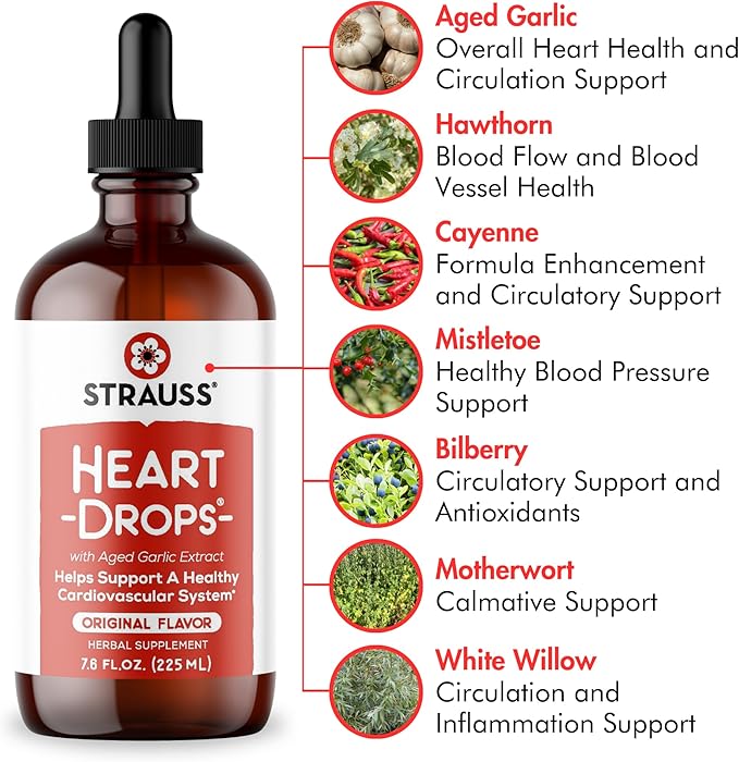 Strauss Naturals Heart Drops – Heart Health Supplements w/Garlic Supplements &amp Premium Aged Garlic Extract to Help Maintain a Healthy Cardiovascular System - Vegan &amp Non-GMO – Cinnamon 100ml