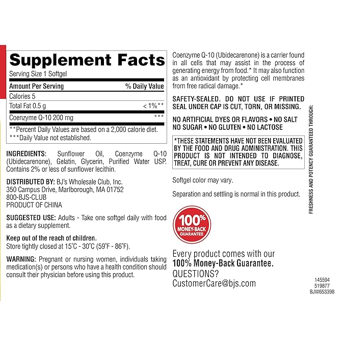 Berkley Jensen Dietary Supplement Coq10 200 mg 140 Count