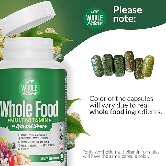 Whole Food Multivitamin for Men and Women (2PACK): Whole Nature Daily Superfood Vitamins Plus Minerals Digestive Enzymes Probiotics and Omegas. Plant Based Multi Vitamin Non GMO Gluten Free