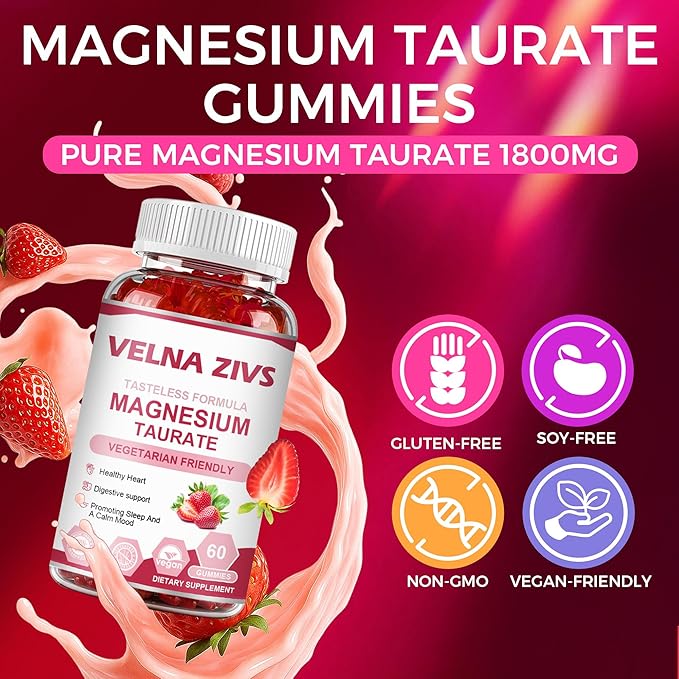 Magnesium Taurate Gummies 1800mg Magnesium Taurate Supplement High Absorption &amp Chewable for Kid and Adults Muscle and Heart Health Support Vegan Gluten Free 120 Counts（2 Pack）