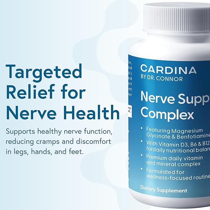 Magnesium Glycinate Supplements with Benfotiamine Vitamin B6 B12 D3-60 Capsules - Non-GMO Nerve Support Calf Leg Cramp Pills - Vegan Gluten Free Magnesium Supplement for Women and Men