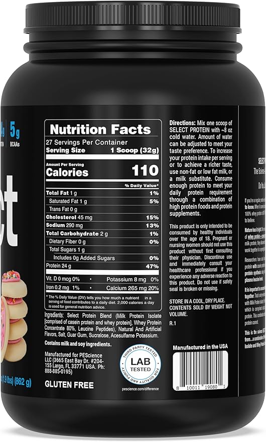 PEScience Select Protein Powder Whey and Casein Blend Lean Protein Powder for Women and Men Low Calorie Low Carb Keto Friendly Gluten Free Frosted Sugar Cookie - 27 Servings