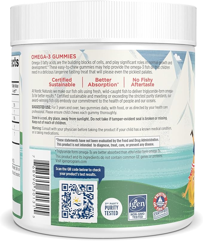 Nordic Naturals Nordic Omega-3 Gummies Tangerine - 120 Gummies - 82 mg Total Omega-3s with EPA &amp DHA - Non-GMO - 60 Servings
