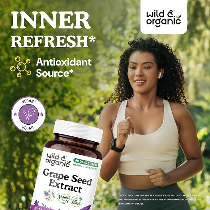Wild &amp Organic Grape Seed Extract Capsules - 20000 mg Strength Grapeseed Extract Equivalent - 95% Polyphenols - 400 mg per Serving - 2 Month Supply - 60 Vegan Capsules - Non-GMO
