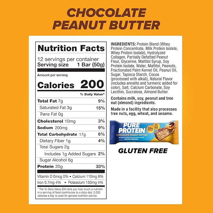 Pure Protein Whey Protein Powder 25g Protein 1.75lb + Protein Bars 20g Protein 12 Count Chocolate Peanut Butter