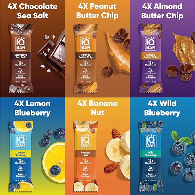 IQBAR Clean Plant Protein Bars - Fruit and Chocolate Lovers - 24 Count - Keto Vegan High Fiber Gluten and Dairy Free Low Sugar Snack - Brain and Body Nutrients for Focus Energy Meal Replacement