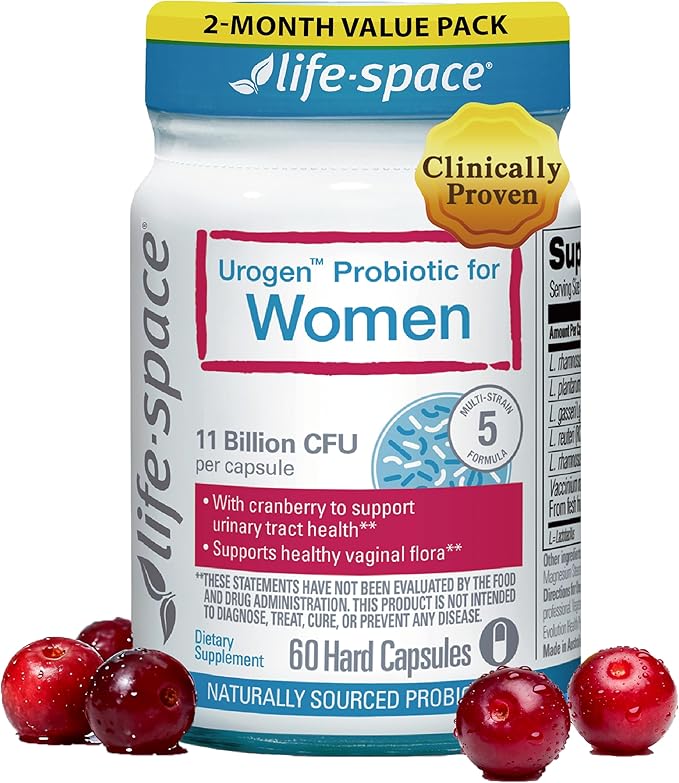 Life-Space Urogen Probiotics for Women Probiotics+Cranberry 2 Month Serving Women's Probiotic for PH Balance Urinary Tract Digestive &amp Immune Health Lactobacillus reuteri Non-GMO 60 Ct
