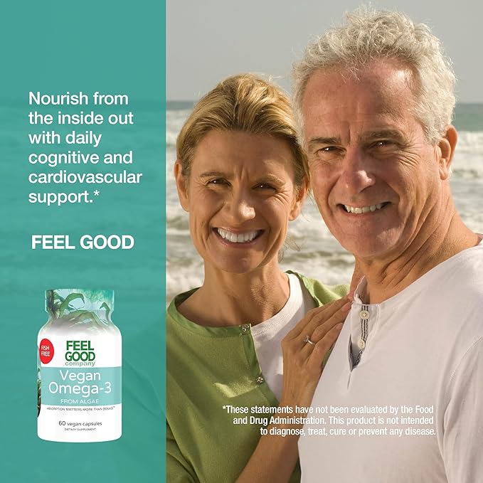 Feelgood Company Vegan Omega-3 Supplement Algae-Based Fish-Free 60 Capsules Gluten-Free Soy-Free Easy to Digest