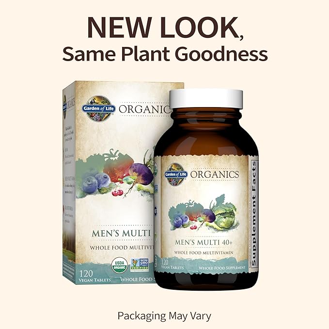 Garden of Life Organics Men's Multi 40+ 120 Tablets &amp Raw D3 5000 IU 60 Capsules Bundle