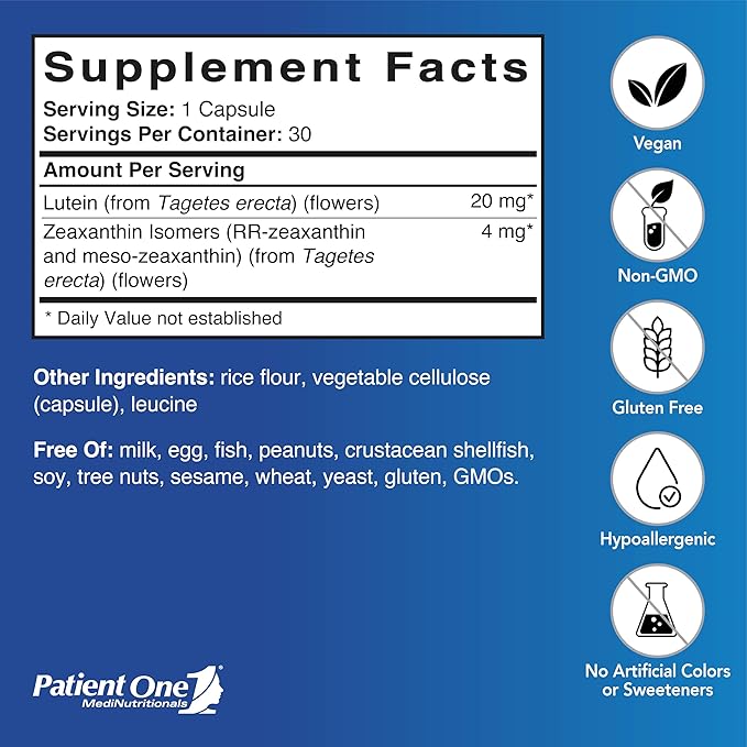 Patient One Meso-Z Vision | Supplement to Support Eye Health and Blue Light Filtering* | with Lutein Zeaxanthin and Meso-Zeaxanthin | 30 Capsules