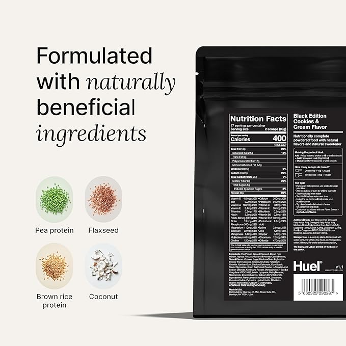 Huel Black Edition | Cookies and Cream 40g Vegan Protein Powder | Nutritionally Complete Meal Replacement | 27 Vitamins and Minerals Gluten Free | 17 Servings