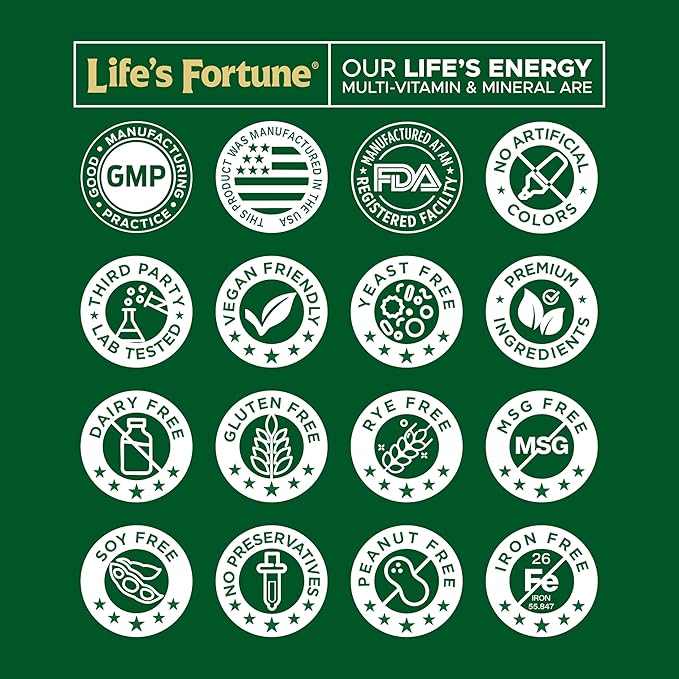 Life's Energy Advanced Daily Multivitamin for Men &amp Women Energy and Immune Support Supplement with Super Greens Antioxidants Enzymes - Iron Free Vegetarian 60 Tablets by Life's Fortune