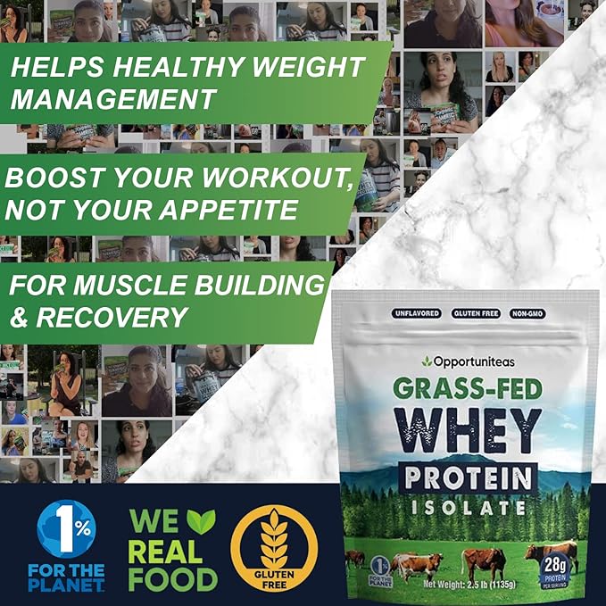 Opportuniteas Grass Fed Whey Protein Isolate Powder - 28g Unflavored &amp Vanilla Protein Protein Without Artificial Sweeteners Hormone-Free Happy Cows - Un-denatured Non GMO Keto &amp Paleo Diet
