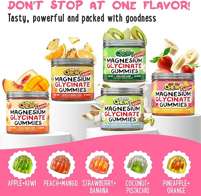 Center-Filled Magnesium Glycinate Gummies 400MG - High Absorption for Kids Teens &amp Adults - Supplement for Sleep Calm &amp Muscle Relaxation with B6 &amp D3 - Gluten Free &amp Vegan Friendly