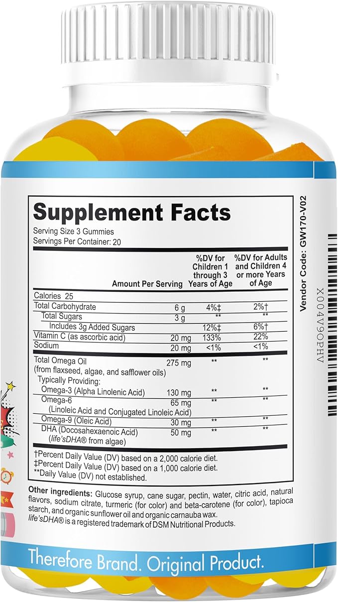 B.Brainy Focus Gummies for Kids &amp Teens Kids Focus and Attention Supplements Brain Focus Vitamins Vegan Omega 3 EPA/DHA Support Memory Clarity Concentration Low Sugar 60 Gummies