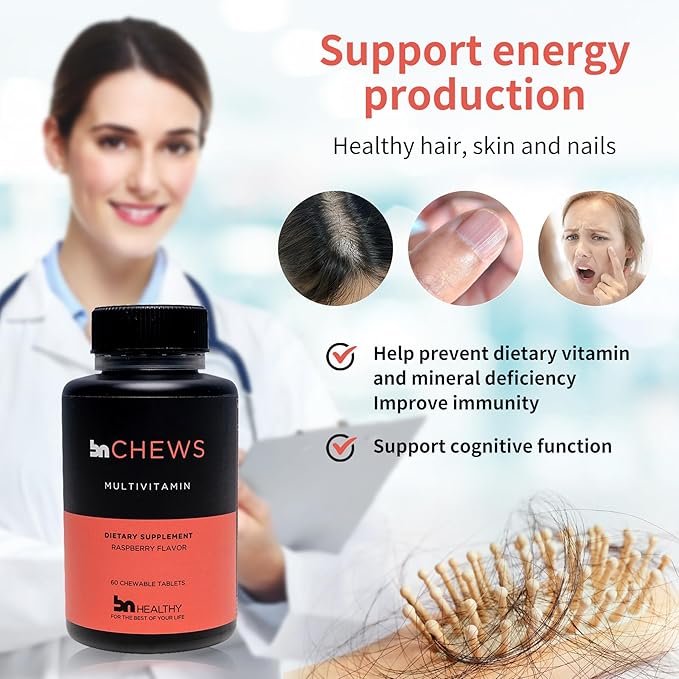 BNHealthy Chewable Bariatric Multivitamin with Iron Vitamin B12 Delicious Raspberry Flavor – 60 Ct – 30-60 Day Supply.