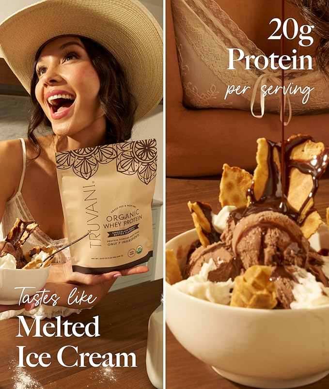 Truvani Organic Whey Protein Powder | Chocolate Peanut Butter | 20g Grass Fed Whey Protein | 20 Servings | USDA Organic &amp Non-GMO | Gluten Free | No Gums No Soy No Stevia No Added Sugars