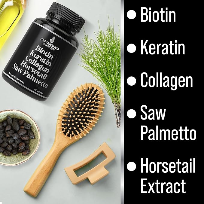 Biotin (5000mcg) Keratin Collagen Horsetail Saw Palmetto – 5-in-1 Hair Growth Supplement &amp Vitamins for Women &amp Men DHT Blocker Capsules for Thinning - Hair Growth Vitamins