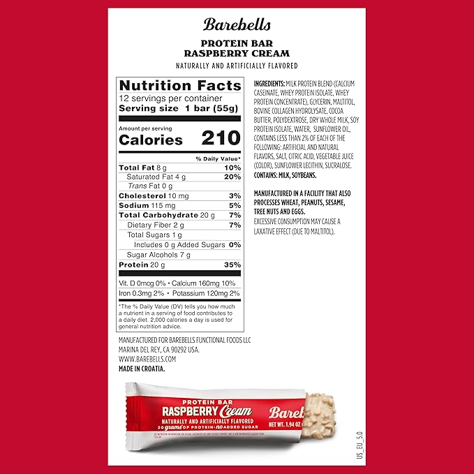 Barebells Protein Bars Raspberry Cream - 12 Count 20g High Protein Treats - Chocolate Nutrition Bar with 1g Total Sugars - On-The-Go Breakfast or Post-Workout Snack (Pack of 2)
