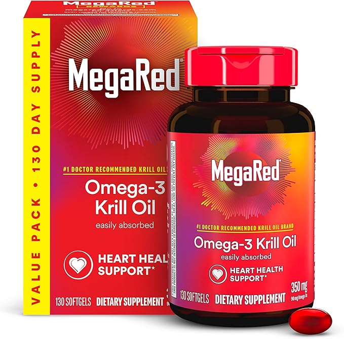 MegaRed - Omega-3 Krill Oil 350mg Softgels (130 Count in A Bottle) EPA &amp DHA Omega-3 Fatty Acids with No Fishy Aftertaste Unlike Fish Oil Contains Antioxidant Astaxanthin