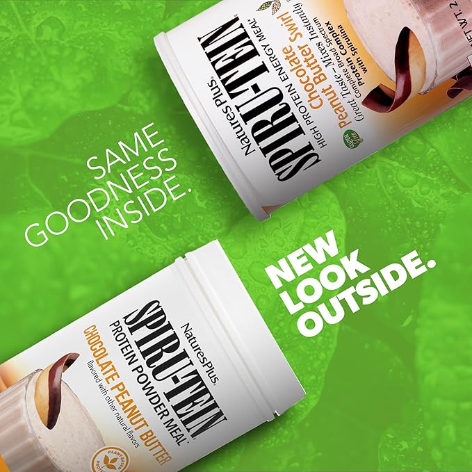 NaturesPlus SPIRU-TEIN Chocolate Peanut Butter - 2.3 lbs - Plant-Based Protein Shake - Non-GMO Vegetarian Gluten Free - 34 Servings