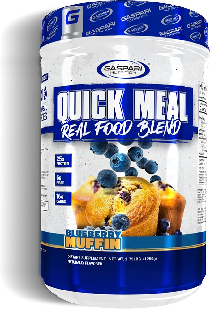 Gaspari Nutrition Quick Meal Total Meal Replacement Protein Shake Complete Protein from Beef Protein Isolate Egg White Protein and Greek Yogurt Protein (2.75 lbs Blueberry Muffin)