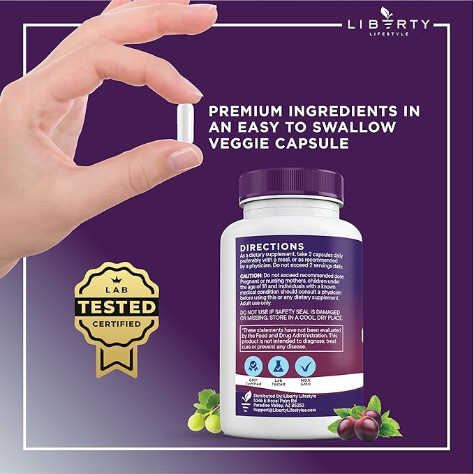 Resveratrol Berberine Grape Seed Extract Quercetin Polyphenol Supplement for Women and Men with Noni Extract N-Acetyl Cysteine Acai Extract (180 Count)